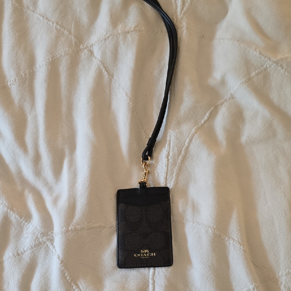 Coach Black and Gold Lanyard Card Holder